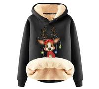 Felpe con cappuccio di Natale da donna in pile a maniche lunghe pullover top classico autunno lettera grafica maglione leggero inverno abbigliamento sportivo femminile