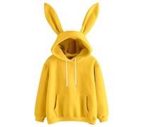 Felpe con cappuccio e felpe da donna alla moda a maniche lunghe con cappuccio con dettagli sulle orecchie, per tutti i giorni o da indossare, Giallo, XL