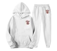 Felpe con cappuccio e pantaloni da jogging Set per uomo Tute da jogging da uomo Set di felpa autunnale da 2 pezzi Abiti abbinati Tute con cappuccio a due pezzi Tute all'aperto Abbigliamento, bianco, L