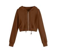 Felpe con cappuccio Giacche corte leggere da donna Uk Full Zip Felpa con cappuccio con tasche a maniche lunghe con coulisse Top Outwear Casual Loose Fit Oversize Giacca con cappuccio S-5XL, Marrone, M