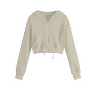 Felpe con cappuccio Giacche corte leggere da donna Uk Full Zip Felpa con cappuccio con tasche a maniche lunghe con coulisse Top Outwear Casual Loose Fit Oversize Giacca con cappuccio S-5XL, cachi, L
