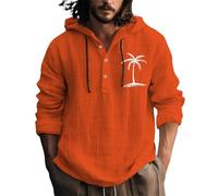 Felpe con cappuccio hawaiane da uomo casual a maniche lunghe 3D con stampa cocco camicie con cappuccio ampia camicia di lino a mezzo bottone leggera traspirante confortevole pullover top classico con