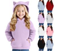 Felpe con cappuccio in pile con orecchie di gatto per ragazze felpe con cappuccio per bambini felpe con cappuccio carine autunno inverno caldo morbido peloso scuola pullover top tinta unita manica