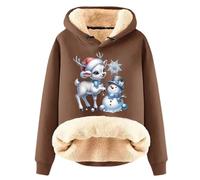 Felpe con cappuccio in pile natalizio da donna, oversize, a maniche lunghe, ampie, per escursionismo, con lettera, leggera, primaverile, abbigliamento sportivo da donna (marrone, 4XL)