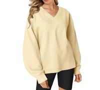 Felpe con cappuccio in pile taglie forti per donna autunno oversize scollo a V felpa da donna casual pullover in pile maglioni preppy carino teen camicie a maniche lunghe top per campeggio all'aperto