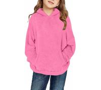 Felpe con cappuccio in pile Teddy per bambini soffici Sherpa a maniche lunghe felpe per bambini autunno inverno maglioni caldi oversize pelosi comodi maglioni termici casual pullover 4-14 anni, Rosa
