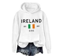 Felpe con cappuccio in tinta unita da donna con stampa St. Day Pullover a maniche lunghe con cappuccio tinta unita abbigliamento sportivo per abiti da allenamento all'aperto, bianco, L