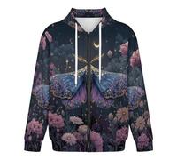 Felpe Con Cappuccio Invernali Unisex - Giacche Falene Fiori Felpa Cappuccio E Cerniera Intera Cappotto Caldo Con Tasche, Illustrazioni Magiche Cardigan Y2K Vestibilità Ampia Oversize Colori Misti