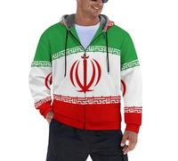 Felpe con Cappuccio Invernali Uomo - Giacche con Stampa Bandiera Repubblica islamica dell'Iran 3D Felpa con Cappuccio E Cerniera Intera Cappotto Caldo con Tasche, Motivo Emblema Nazionale