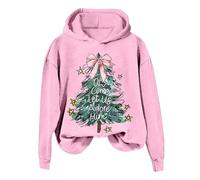 Felpe con cappuccio Merry Christmas da donna oversize da donna Oh Come Let Us Him Merry Christmas felpa stampata casual costume da festa per interni ed esterni regali di Natale, rosa, L