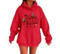 Felpe con cappuccio natalizie da donna con cappuccio di Natale pullover top classico autunno modello lettera maglione brutto viaggio donna costume