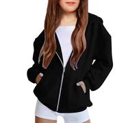 Felpe con cappuccio oversize con cerniera per ragazze adolescenti, in pile, calde, tinta unita, con cappuccio, con cerniera, giacche con cappuccio, felpe, giovani, bambini, carine, calde, casual, in