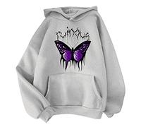 Felpe con cappuccio oversize da donna Pullover - Felpe con cappuccio da donna Felpa a maniche lunghe leggera con stampa a farfalla Casual Top autunnali Casual Fashion Pullover Top 2024 Felpa hip-hop