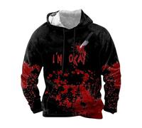 Felpe con cappuccio per Halloween da uomo Bloody Camicia con cappuccio I'm Okay Blood Print Felpa con tasca a maniche lunghe Pullover Top, Nero , XXL