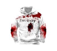 Felpe con cappuccio per Halloween da uomo con stampa Bloody Splatter Camicia con cappuccio I'm Okay Felpa con tasca a maniche lunghe Pullover Top, bianco, 4XL