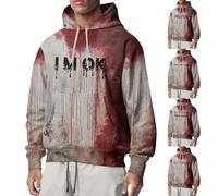 Felpe con cappuccio per Halloween da uomo I'M OK Bloody Felpa con tasche Casual con cappuccio Camicie divertenti a maniche lunghe Pullover Top, Rosso ruggine 4, 3XL