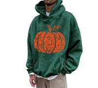 Felpe con cappuccio per Halloween da uomo Jack O' Lanterna Felpa con stampa zucca Camicia con cappuccio con tasca a maniche lunghe Pullover Top, Verde, XL
