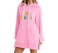 Felpe con cappuccio per insegnante da donna UK First Day Of School Letter Graphic Hoodie Loose Long Sleeve Shirts Teacher Casual Pullover Splits Hem Felpe da donna, E-Hot Pink, XXL
