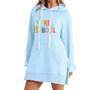 Felpe con cappuccio per insegnante da donna UK First Day Of School Letter Graphic Hoodie Loose Long Sleeve Shirts Teacher Casual Pullover Splits Hem Felpe da donna, B-Hot Pink, S