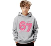 Felpe con cappuccio per ragazzi e ragazze 67 Six Seven a maniche lunghe pullover top casual retrò cartoni animati felpe stampate classico inverno bambino Streetwear, Grigio, 5-6 Years