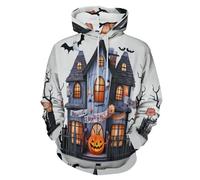 Felpe con Cappuccio per Uomo e Donna con Estetica Oscura 3D Interessante, Unisex Creativo Moda Casa Infestata Spettrale Motivo Zucca Hooded Pullover Manica Lunga Coulisse Sweatshirt con Tasca