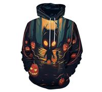 Felpe con Cappuccio per Uomo e Donna con Paesaggio Zucca Nella Foresta Oscura 3D Interessante, Moda Design Un Personaggio Fantasma Carino Hooded Pullover Manica Lunga Coulisse Sweatshirt con Tasca