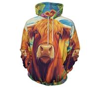 Felpe con Cappuccio Unisex con Bovini delle Highlands 3D Manica Lunga Hoodie Paesaggio Pastorale Felpe Top Pullover Sweatshirt con Tasche per Abiti Autunno S-6XL