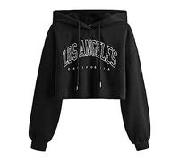 Felpe con cappuccio universitarie con stampa di Los Angeles per le donne 2025 Crop Pullover Top a spalla goccia Preppy tinta unita ritagliata aderente coulisse allentato Crop Top Casual Lettera