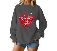 Felpe con motivo a cuore da donna UK novità Love Letter Print Trendy San Valentino maglioni oversize vestibilità ampia pullover casual felpe larghe per ragazze, Grigio scuro, XXL