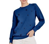 Felpe con stampa a stelle taglie forti, felpe da donna senza cappuccio, vestiti autunnali stampati alla moda, felpa casual girocollo tunica top retrò vacanze viaggi maniche lunghe magliette carino