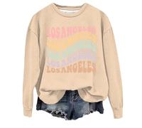Felpe con stampa di lettere di Los Angeles per donna abbigliamento grafico autunno college stile leggero abiti girocollo casual California vintage country top anime personalizzato Y2K, cachi, L