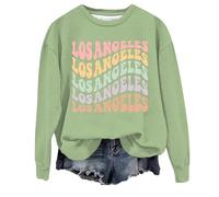 Felpe con stampa di lettere di Los Angeles per donna abbigliamento grafico autunno college stile leggero abiti girocollo casual California vintage country top anime personalizzato Y2K, Verde chiaro, L