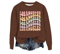 Felpe con stampa di lettere di Los Angeles per donna abbigliamento grafico autunno college stile leggero abiti girocollo casual California vintage country top anime personalizzato Y2K, Marrone, L