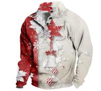 Felpe con stampa natalizia da uomo felpa a maniche lunghe colletto alla coreana slim fit pullover top casual caldo inverno t-shirt alternativa felpe oversize da uomo, B-bianco, XXL