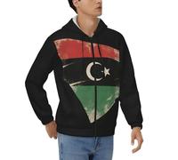 Felpe con Zip E Cappuccio da Uomo Libia Bandiera Nazionale Felpa con Zip Top Patchwork Maniche Lunghe Felpa con Zip Top Casual Tasche Stile Classico del Regno Unito Felpe da Lavoro