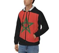 Felpe con Zip E Cappuccio da Uomo Marocco Bandiera Nazionale Felpa con Zip Top Patchwork Maniche Lunghe Felpa con Zip Top Casual Tasche Stile Classico del Regno Unito Felpe da Lavoro