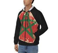 Felpe con Zip E Cappuccio Marocco Bandiera Nazionale Maglia A Maniche Lunghe Autunno Inverno Termica Top con Tasche Stile Classico del Regno Unito Felpe da Lavoro