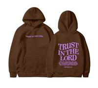 Felpe cristiane da donna double face stampa lettera foderato in pile con cappuccio manica lunga tasca pullover top, Caff, M