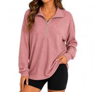 Felpe da donna a nido d'ape autunno inverno moda allentato 1/4 zip pullover, rosa, M