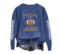 Felpe da donna Autunno Football Is My Favorite Season per le donne Graphic Game Day Y2K Maglioni a maniche lunghe girocollo lettera succinta felpe alla moda Cartoon Athletic Felpe 2025, Blu, M