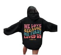 Felpe da donna Christian We Love Because He First Loved Us leggere Workou manica lunga lettera di Gesù Pullover Felpe Gesù Salva Sottile Abbigliamento sportivo alla moda Divertente Dio, Azzurro, L