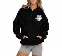 Felpe da donna con cappuccio con scritta "Gesù Dio ti ama", estetica, alla moda, con grafica cristiana, felpe, religioso, con cappuccio, casual, lettera vestiti autunnali, pregare il Signore Gesù