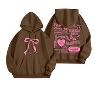 Felpe da donna con cappuccio per le donne parole grafiche felpe abbigliamento preppy manica lunga comfort top, Caff, XL