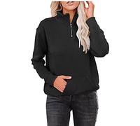 Felpe da donna con scollo a V e cerniera 2025 alla moda tinta unita top gotici a maniche lunghe Y2K autunno sottile Workou Teen Felpe College Anime Womens Pullover Felpe Vestibilità ampia, Nero , S