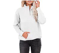 Felpe da donna con scollo a V e cerniera 2025 alla moda tinta unita top gotici a maniche lunghe Y2K autunno sottile Workou Teen Felpe College Anime Womens Pullover Felpe Vestibilità ampia, bianco, 3XL