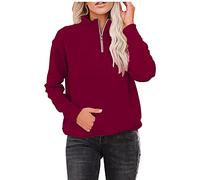 Felpe da donna con scollo a V e cerniera 2025 alla moda tinta unita top gotici a maniche lunghe Y2K autunno sottile Workou Teen Felpe College Anime Womens Pullover Felpe Vestibilità ampia, vino, L