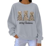 Felpe da donna con scritta "Merry Christmas", stile casual, con grafica, girocollo, oversize, in pile, Cenere Chiaro, XXL