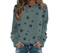 Felpe da donna con stampa a stelle senza cappello, a maniche lunghe, alla moda, pullover da donna, Blu, XXL