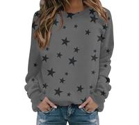 Felpe da donna con stampa a stelle senza cappello, a maniche lunghe, alla moda, pullover da donna, Grigio scuro, XXL