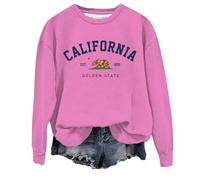Felpe da donna con stampa Los Angeles California Girocollo Cartoon Graphic Top Stile Casual Comfort Abiti Lettera Sottile Felpe Vintage Preppy Goth Y2K Carino Donna Girocollo, rosa, XXL